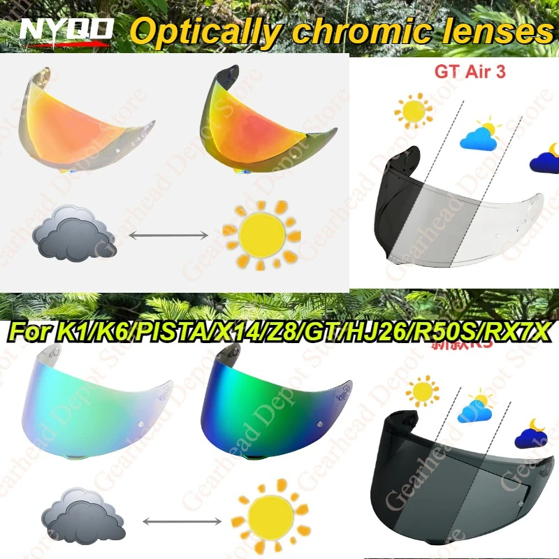Optical Photochromic Helmet Visor Lens For K1 K6 PISTA X14 Z8 GT HJ26 R50S RX7X Starry Sky UV400 Anti Glare Day Night Use
Optical Photochromic Helmet Visor Lens For K1 K6 PISTA X14 Z8 GT HJ26 R50S RX7X Starry Sky UV400 Anti Glare Day Night Use