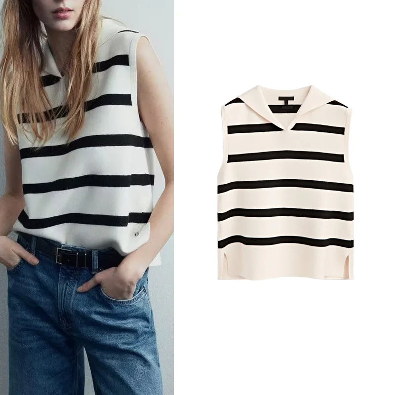 V-Ne Knitted Sweater Vest Striped Academy Sle Retro Design Women's Faion 2024 New Arrival Navy Collar Wide Stripe Knitwear
V-Ne Knitted Sweater Vest Striped Academy Sle Retro Design Women's Faion 2024 New Arrival Navy Collar Wide Stripe Knitwear