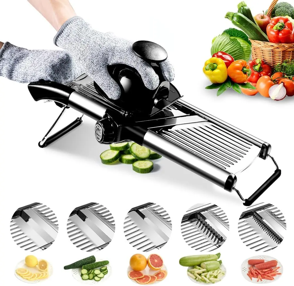 Adjustable Mandoline Slicer, Stainless Steel Vegetable Chopper for Potato, Tomato, Onion, Julienne Cutter with Cut-Resistant
Adjustable Mandoline Slicer, Stainless Steel Vegetable Chopper for Potato, Tomato, Onion, Julienne Cutter with Cut-Resistant