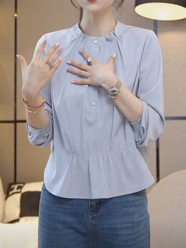 Ele Lace Trim Pleated Collar Long Sve Women's irt plus Size Faionable Versatile Autumn Winter High Waist T
Ele Lace Trim Pleated Collar Long Sve Women's irt plus Size Faionable Versatile Autumn Winter High Waist T