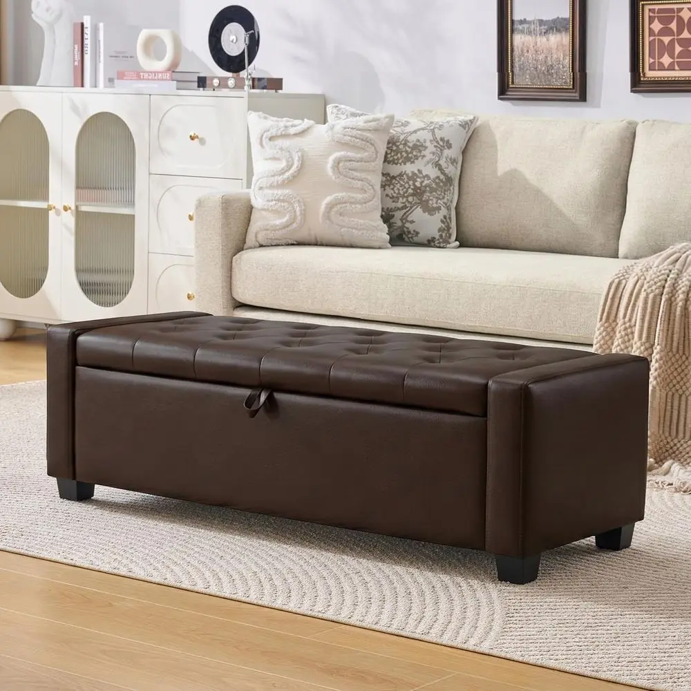 48-Inch Storage Ottoman with Safe Hinge, Upholstered Bench for Entryway, Bedroom, or Living Room, Supports up to 330 lbs, Brown
48-Inch Storage Ottoman with Safe Hinge, Upholstered Bench for Entryway, Bedroom, or Living Room, Supports up to 330 lbs, Brown