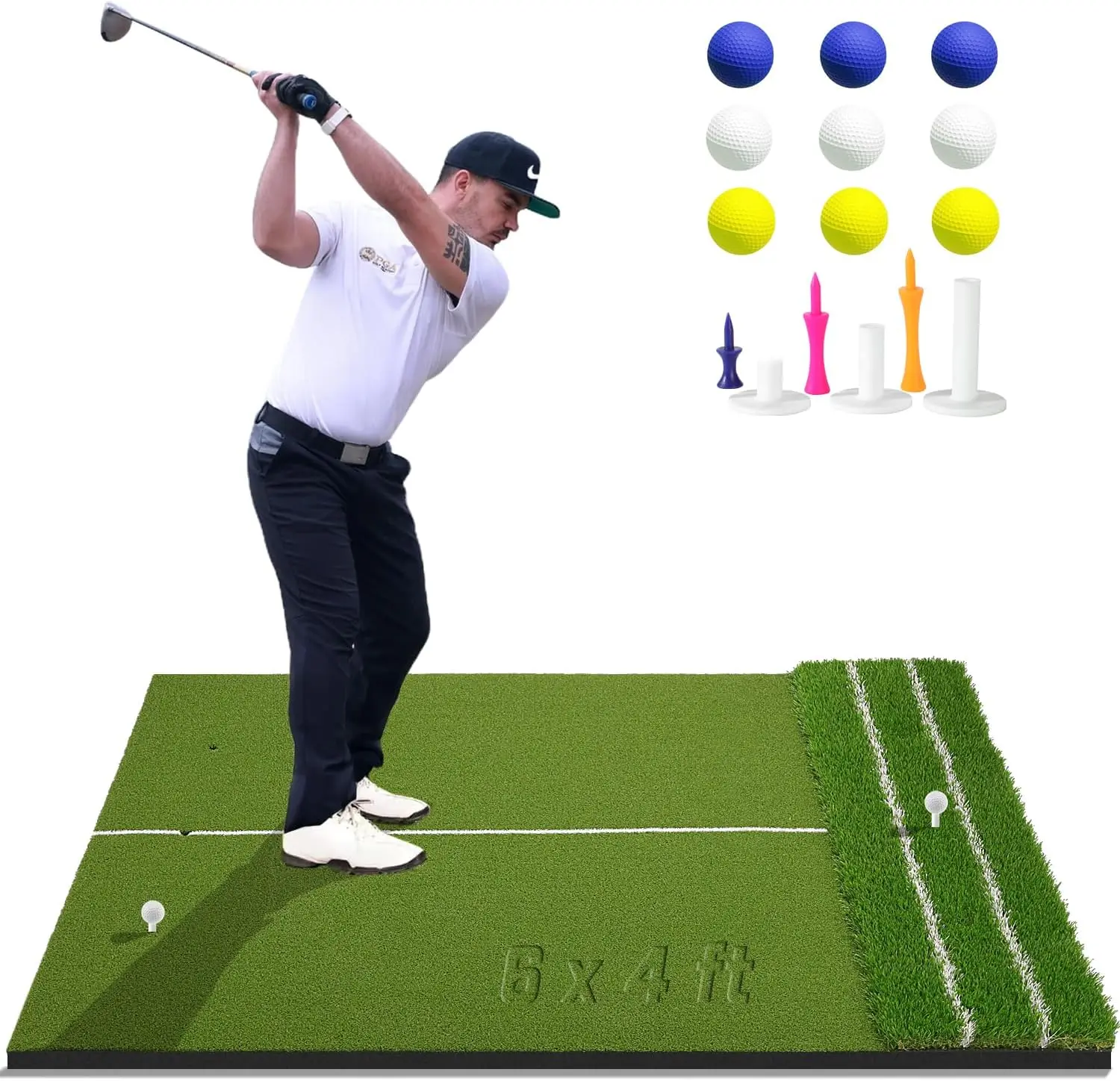 Golf Hitting Mat 6x4ft, Dual Turf Fairway & Rough Practice Mat Indoor Outdoor with Alignment Guide for Left/Right Handed Golfers
Golf Hitting Mat 6x4ft, Dual Turf Fairway & Rough Practice Mat Indoor Outdoor with Alignment Guide for Left/Right Handed Golfers