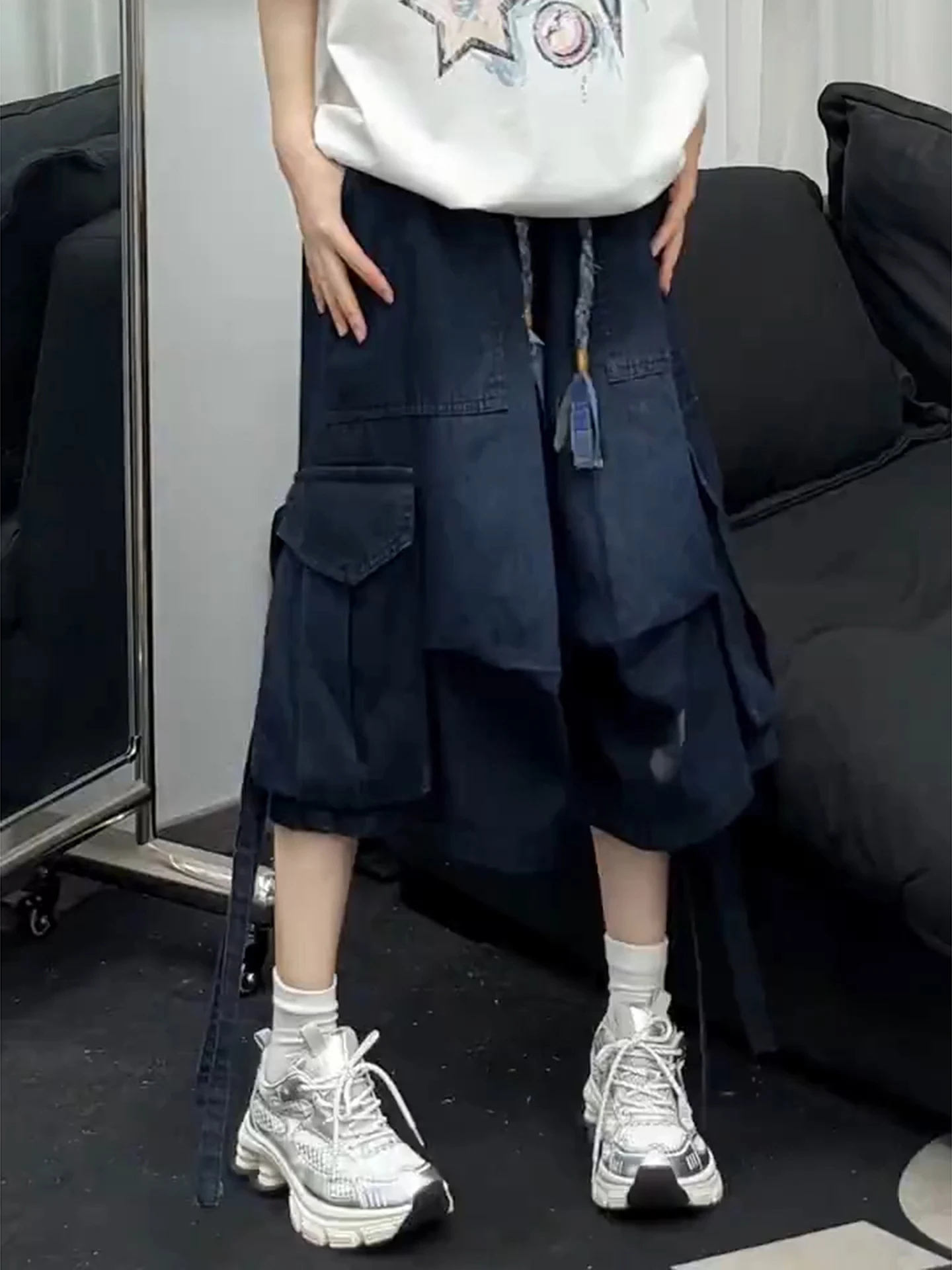 Blue Seven-Foot Denim orts Men Women Summer Thin Faion High Waist Wide Leg Dstring Ribbon Workwear orts Casual Pants
Blue Seven-Foot Denim orts Men Women Summer Thin Faion High Waist Wide Leg Dstring Ribbon Workwear orts Casual Pants