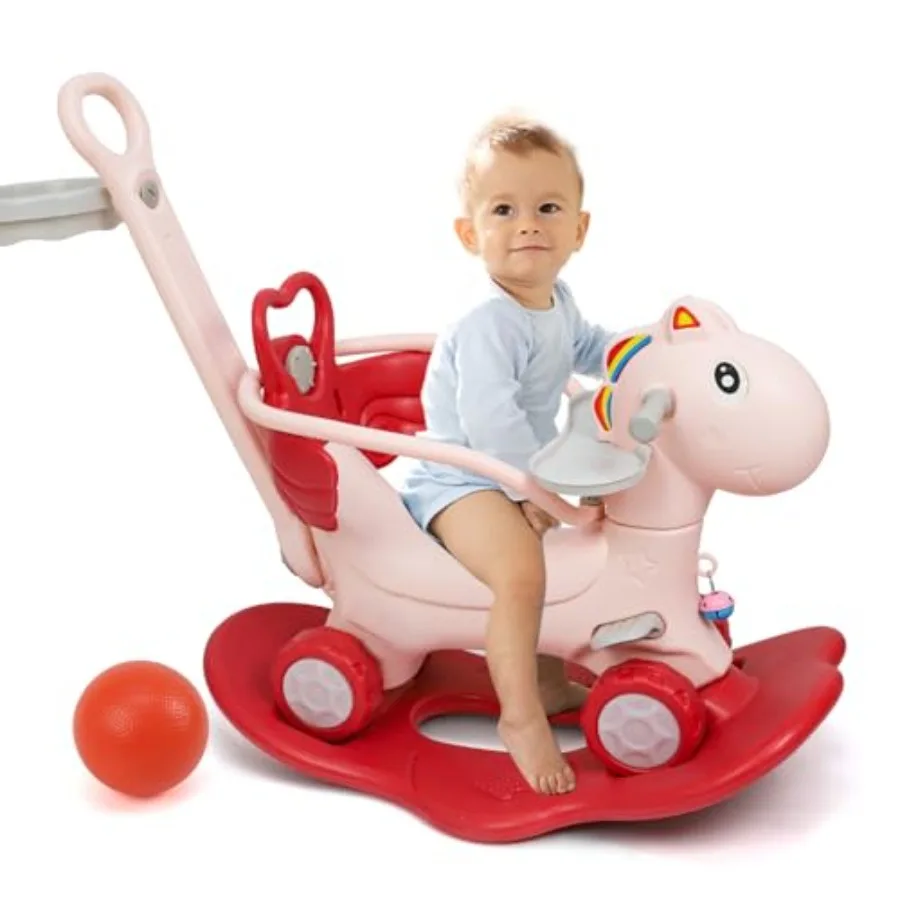 4 in 1 Rocking Horse for Ages 1-3, Pink Plastic and Wood Balance Bike Ride-On Toy with Push Handle, Backrest and Balance Board,
4 in 1 Rocking Horse for Ages 1-3, Pink Plastic and Wood Balance Bike Ride-On Toy with Push Handle, Backrest and Balance Board,