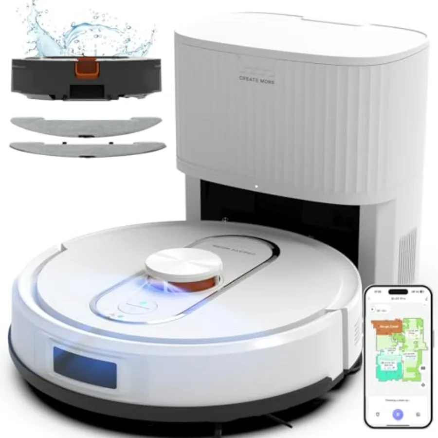 Robot Vacuum and Mop Combo for home use, ABS plastic body, black color, 6000Pa suction with LiDAR mapping and self-emptying sta
Robot Vacuum and Mop Combo for home use, ABS plastic body, black color, 6000Pa suction with LiDAR mapping and self-emptying sta