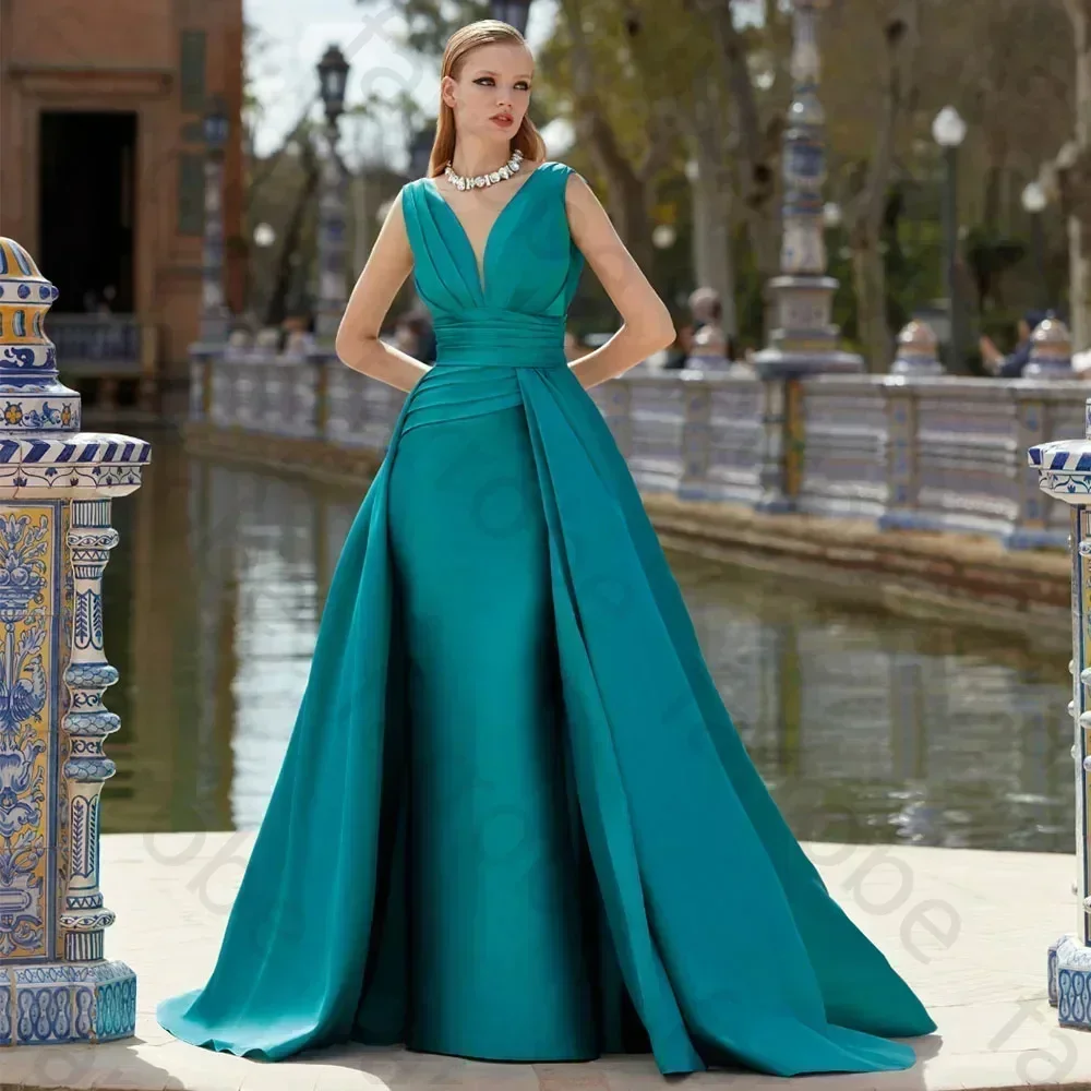Customized Turquoise Satin Evening Dresses Long V Neck Luxury Prom Gowns for Women A Line Sleeveless Elegant Wedding Party Dress
Customized Turquoise Satin Evening Dresses Long V Neck Luxury Prom Gowns for Women A Line Sleeveless Elegant Wedding Party Dress