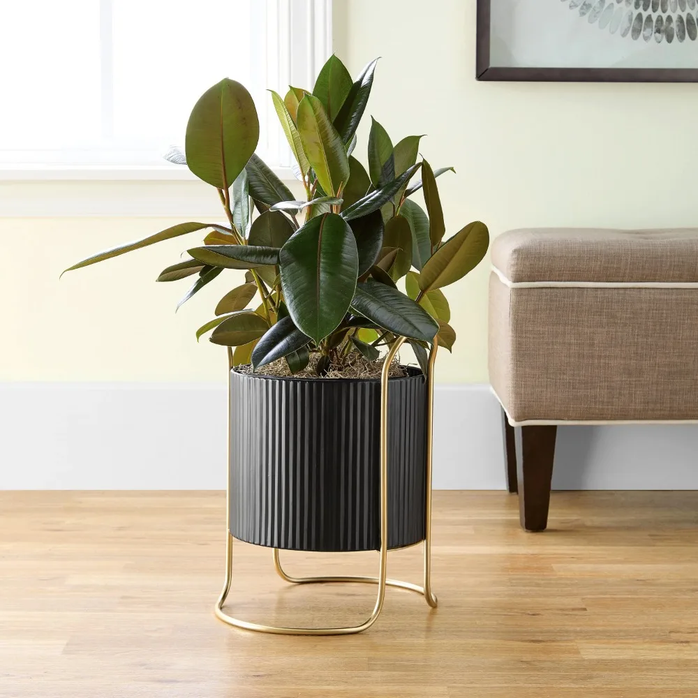 Black Outdoor Metal Planter with Gold Stand 15 inch Tall x 11.8 inch Wide, Hold up to 48 lbs, Suitable for indoor/outdoor use
Black Outdoor Metal Planter with Gold Stand 15 inch Tall x 11.8 inch Wide, Hold up to 48 lbs, Suitable for indoor/outdoor use