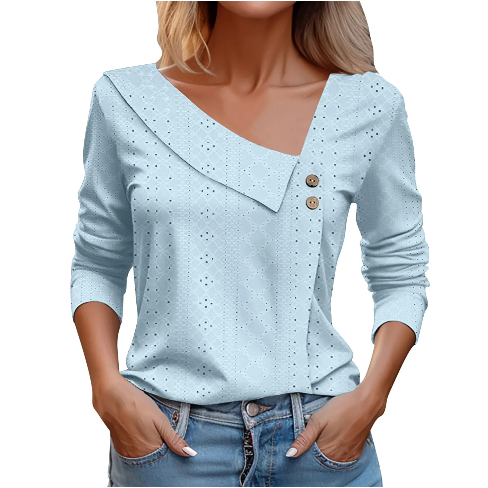 Women's Solid V Neck T-shirts With Button Plus Size Loose Long Sleeve T Shirt Autumn Commuting Top For Women Fashion Streetwear
Women's Solid V Neck T-shirts With Button Plus Size Loose Long Sleeve T Shirt Autumn Commuting Top For Women Fashion Streetwear