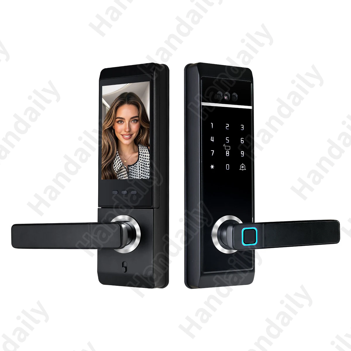 Handaily цифровое распознавание лиц Tuya Smart Lock Многоязычная поддержка отпечатков пальцев видео говорящий замок для входной двери без ключа
Handaily цифровое распознавание лиц Tuya Smart Lock Многоязычная поддержка отпечатков пальцев видео говорящий замок для входной двери без ключа