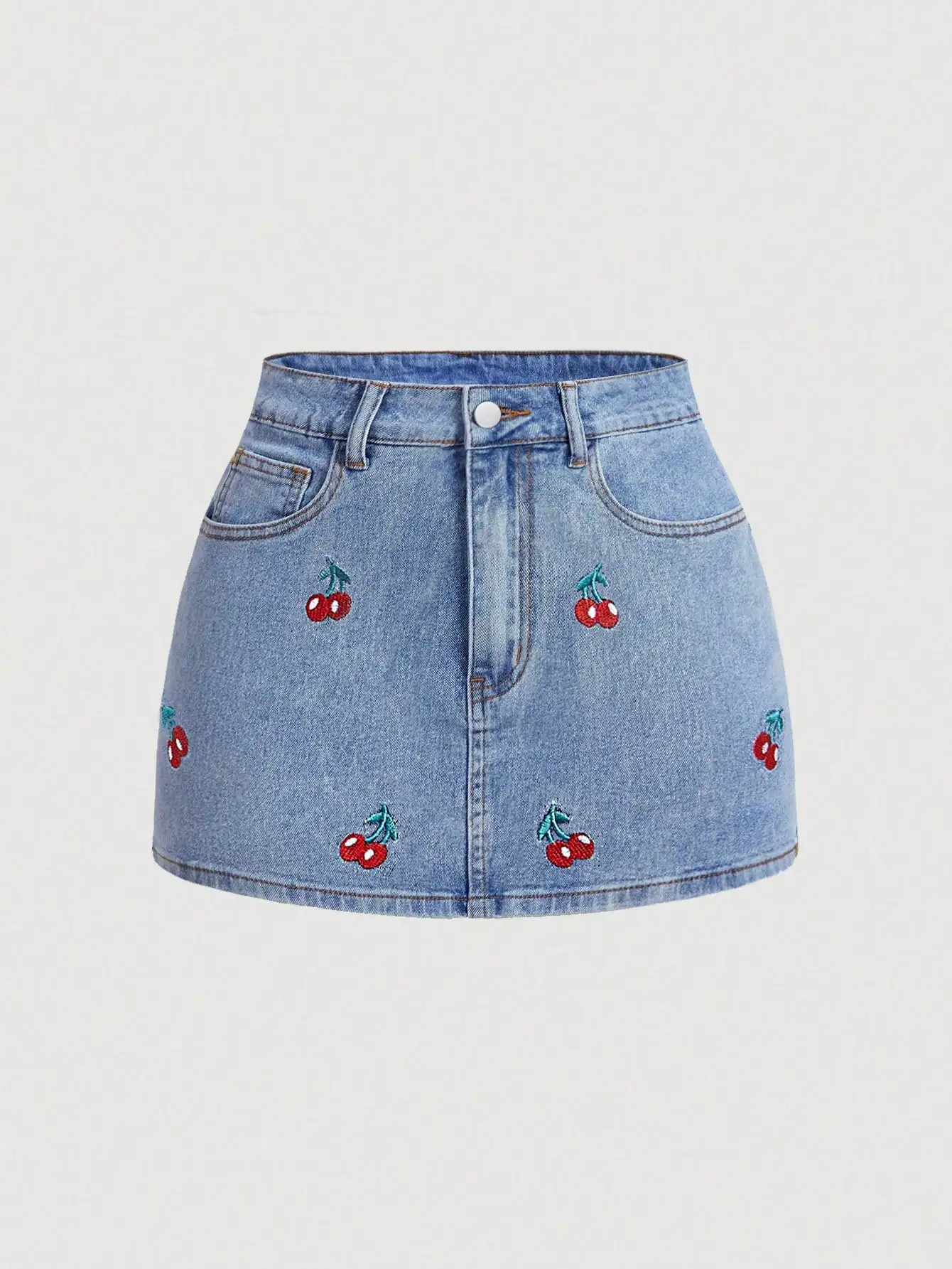 Women's Cherry Embroidered Denim Mini Skirt Casual A-Line
Women's Cherry Embroidered Denim Mini Skirt Casual A-Line