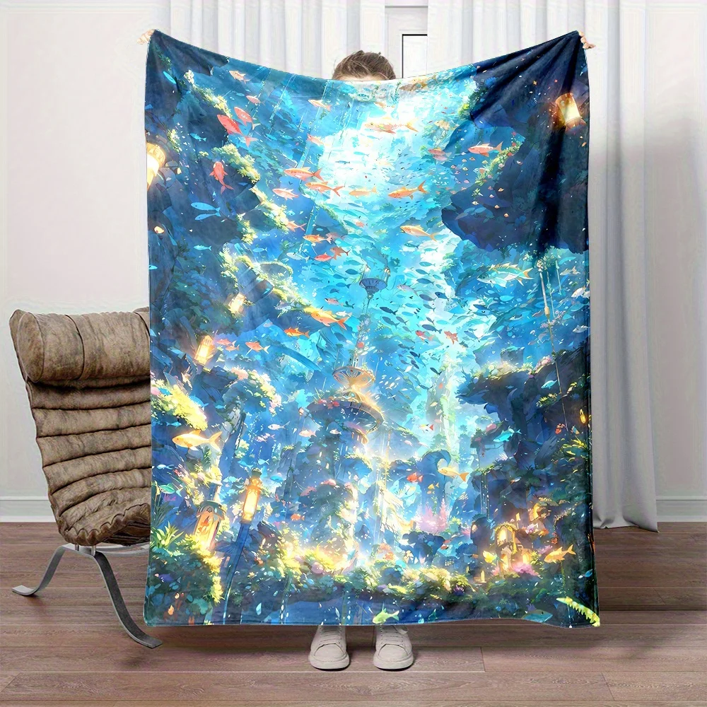 Contemporary Flannel Fleece Throw Blanket - Reversible All-Season Digital Print Cartoon Ocean World Fish Design, Non-Woven Fabri
Contemporary Flannel Fleece Throw Blanket - Reversible All-Season Digital Print Cartoon Ocean World Fish Design, Non-Woven Fabri