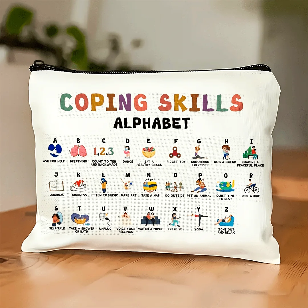 Self-Care & Coping Skills Makeup Bag - Vibrant Letter Design Perfect For Counselors & Psychologists Ideal For Travel Vacation
Self-Care & Coping Skills Makeup Bag - Vibrant Letter Design Perfect For Counselors & Psychologists Ideal For Travel Vacation