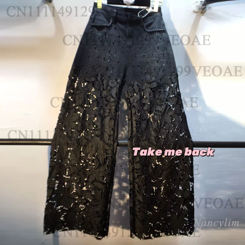 European 2026 Hollow Lace Jeans Women Summer New Black Lace Denim Pants Heavy Industry Beads Hot Diamond Denim Splicing Crochet
European 2026 Hollow Lace Jeans Women Summer New Black Lace Denim Pants Heavy Industry Beads Hot Diamond Denim Splicing Crochet