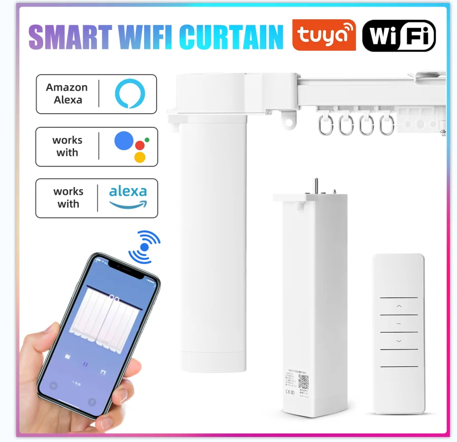 Latest Tuya Electric wifi Curtain Motor Motorized System, Super Quiet Curtains Track Rail Rod Cornice Support Alice Google Alexa
Latest Tuya Electric wifi Curtain Motor Motorized System, Super Quiet Curtains Track Rail Rod Cornice Support Alice Google Alexa