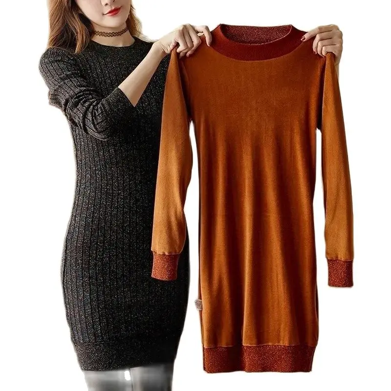 2022 Autumn Winter Knit Fleece Sweater Women's Thick Warm Mid-length Tops Round Neck Pullover Bright Silk Tight Bottoming Shirt
2022 Autumn Winter Knit Fleece Sweater Women's Thick Warm Mid-length Tops Round Neck Pullover Bright Silk Tight Bottoming Shirt