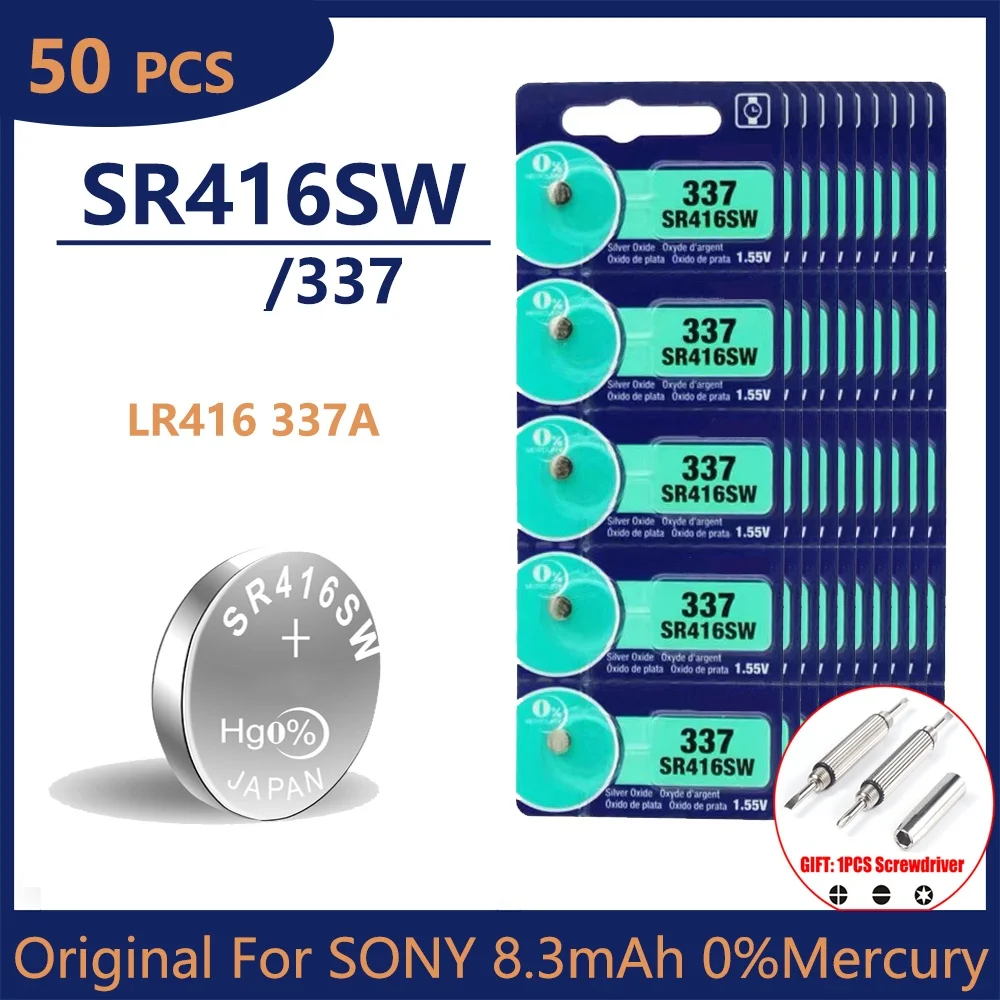 50 шт. оригинал для SONY 337 SR416SW AG6 LR416 337A Серебряный оксид Кнопочная батарея для светодиодных наушников часов батареи швейцарского производства
50 шт. оригинал для SONY 337 SR416SW AG6 LR416 337A Серебряный оксид Кнопочная батарея для светодиодных наушников часов батареи швейцарского производства