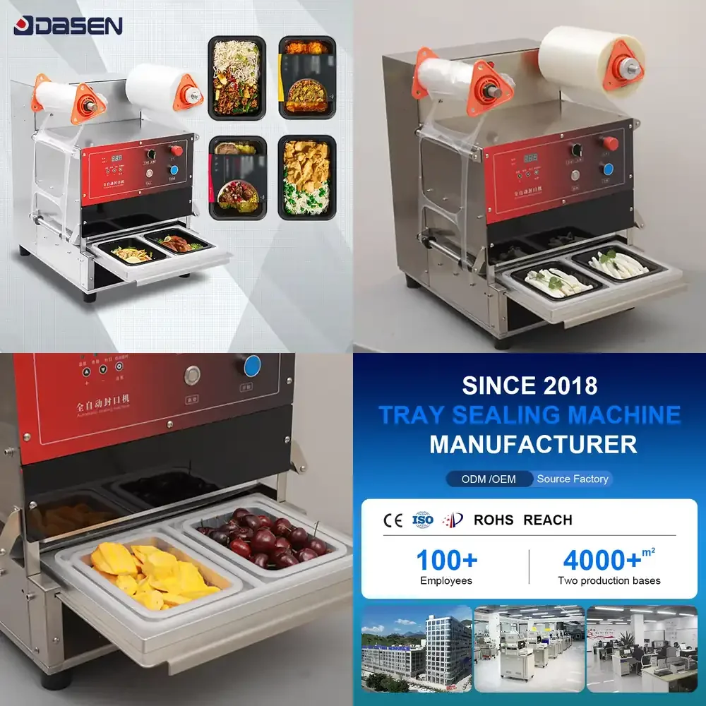DASEN Automatic Multi-Cavity Tray Sealing Machine Food Ready Meal Pack Container Heat Seal Tofu Tray Sealing Foil Film
DASEN Automatic Multi-Cavity Tray Sealing Machine Food Ready Meal Pack Container Heat Seal Tofu Tray Sealing Foil Film