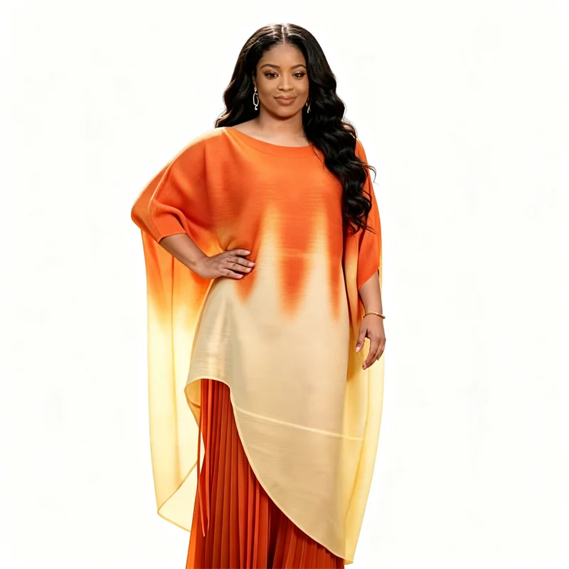 Miyake Pleated Women's Casual Skirt Suit 2026 New Fashion Drawstring Tie-dye Gradient Loose Top + Wide Leg Pants Two-piece Set
Miyake Pleated Women's Casual Skirt Suit 2026 New Fashion Drawstring Tie-dye Gradient Loose Top + Wide Leg Pants Two-piece Set