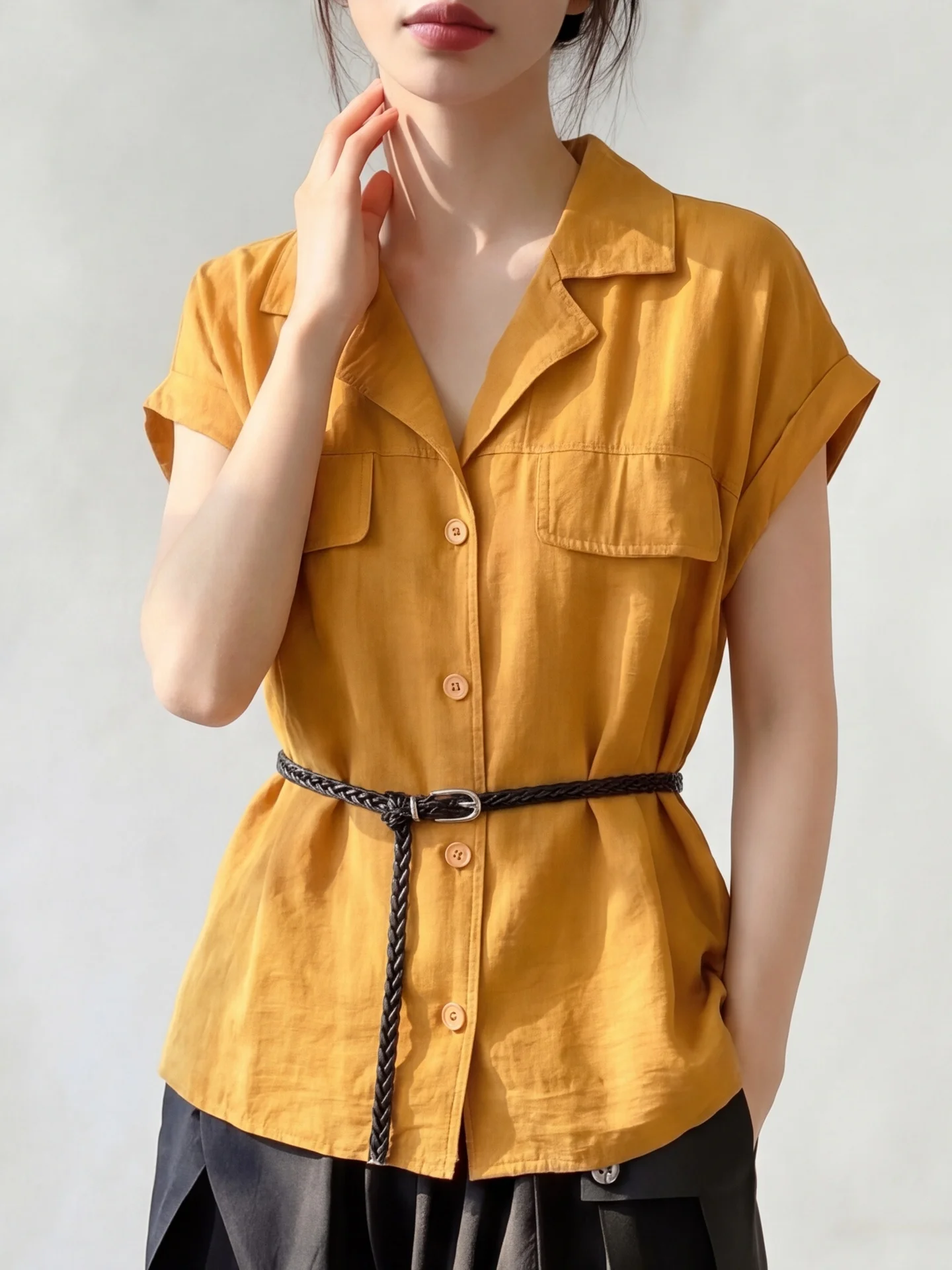 Elegant Short Sleeve Shirt Women's Summer Slim Fit Shirt Beautiful Fly Sleeve Waist Cinched Shirt Fashionable Business Casual...
Elegant Short Sleeve Shirt Women's Summer Slim Fit Shirt Beautiful Fly Sleeve Waist Cinched Shirt Fashionable Business Casual...