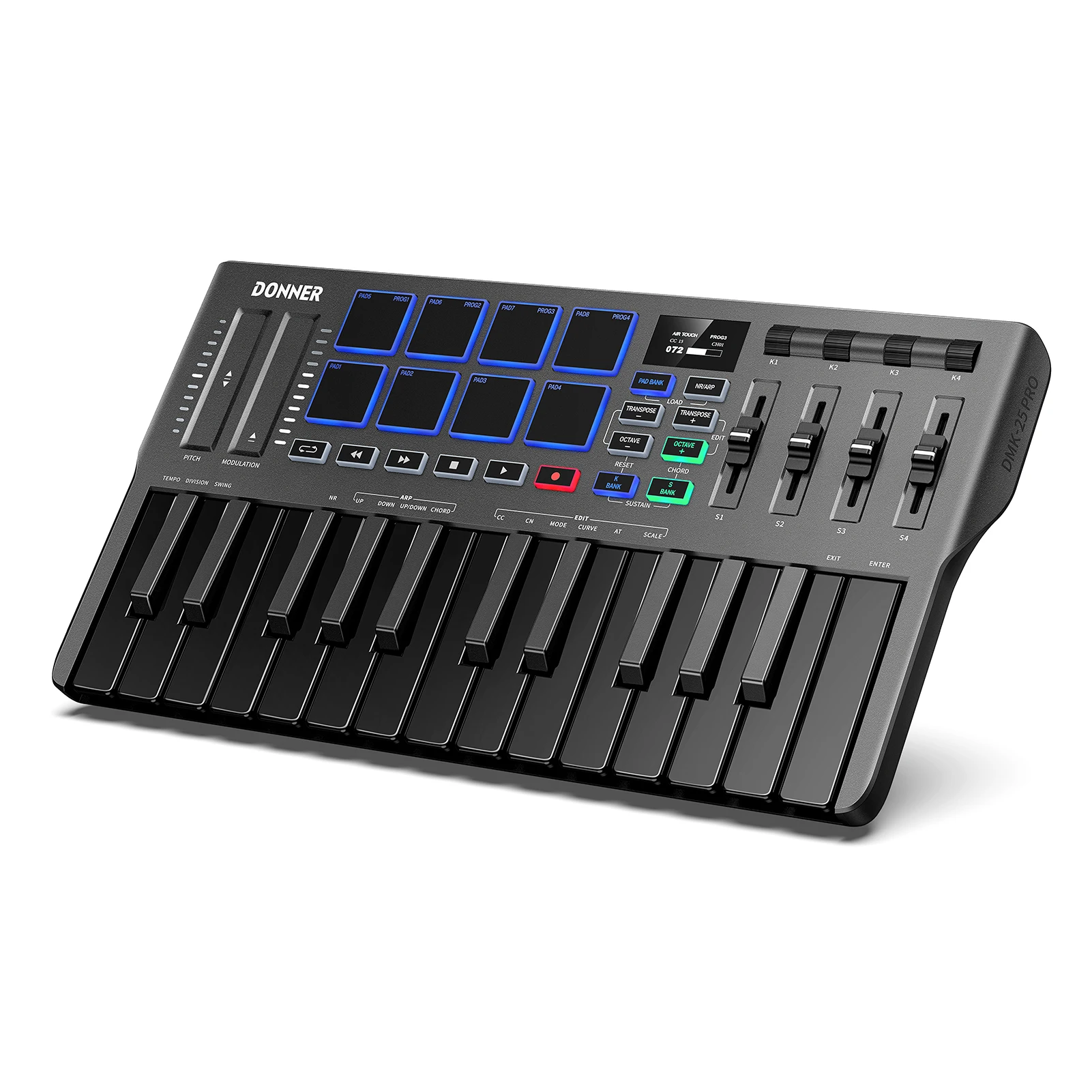 Donner USB-C MIDI 키보드 컨트롤러, 25키 휴대용 미니 MIDI 키보드, 16개 스마트 스케일, 아르페지오, 리플레이, DMK 25 Pro 블랙