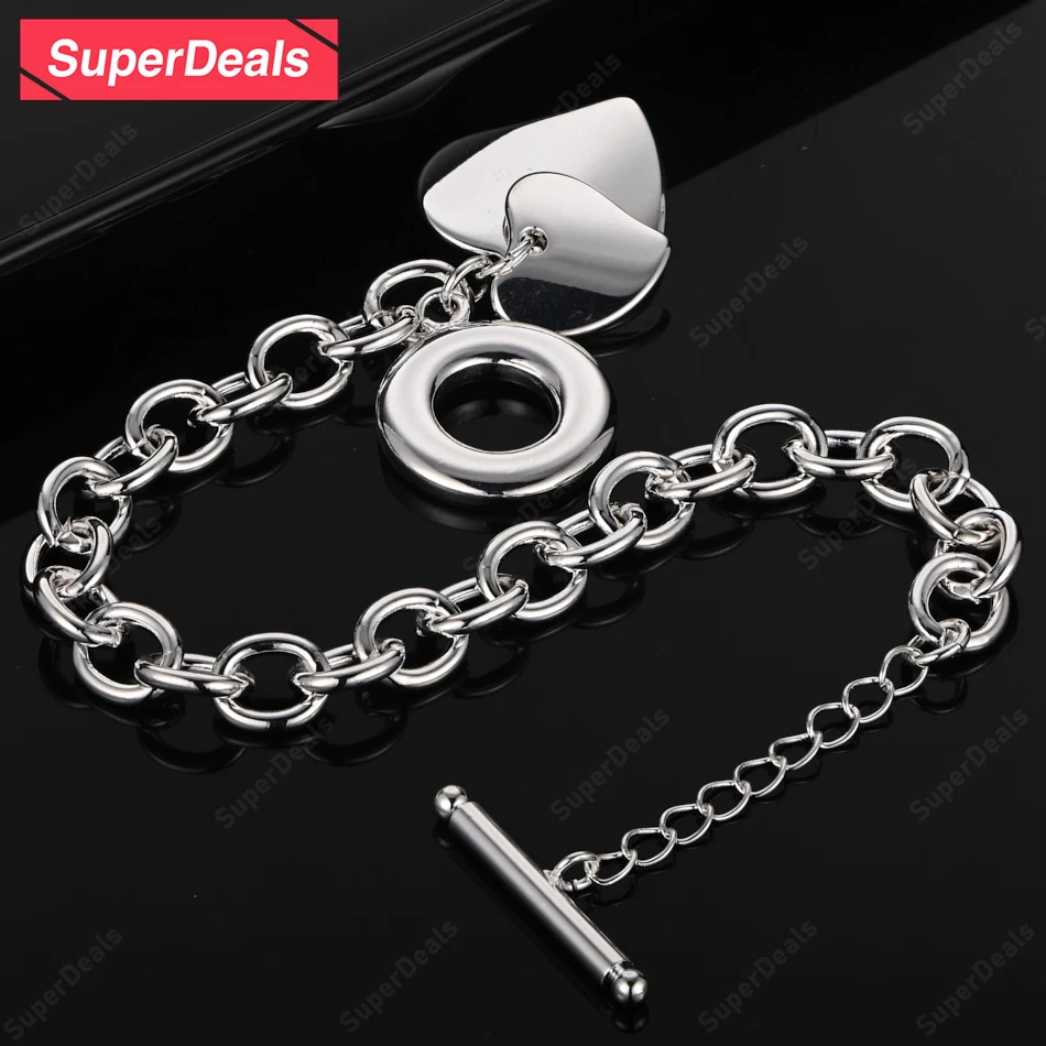 SuperDeals Solid Heart Chain 925 Sterling Silver Bracelet Couple Jewelry Accessories Women Engagement Wedding Party Gift
SuperDeals Solid Heart Chain 925 Sterling Silver Bracelet Couple Jewelry Accessories Women Engagement Wedding Party Gift