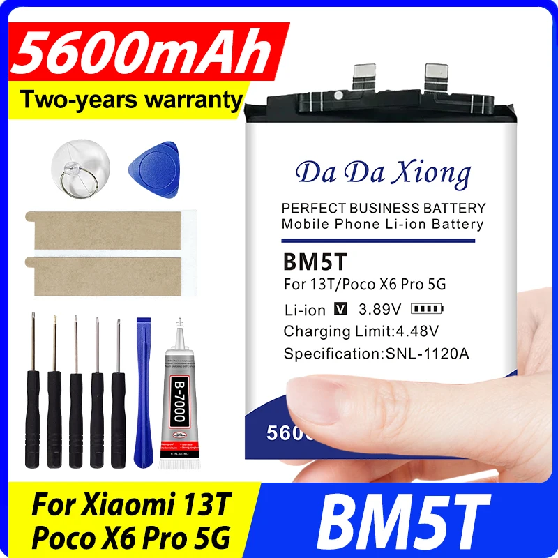 BM5T 5600mAh New Battery For XIAOMI 13T Mi13T / Poco X6 Pro 5G Batteries batteria With Tracking Number
BM5T 5600mAh New Battery For XIAOMI 13T Mi13T / Poco X6 Pro 5G Batteries batteria With Tracking Number