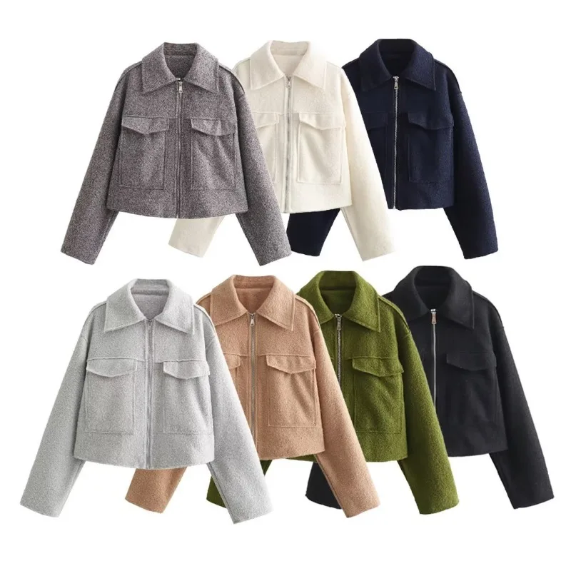 Women's Spring and Fall New Zipper Short Lapel Woolen Pocket Jacket Multi-color Plus Size
Women's Spring and Fall New Zipper Short Lapel Woolen Pocket Jacket Multi-color Plus Size