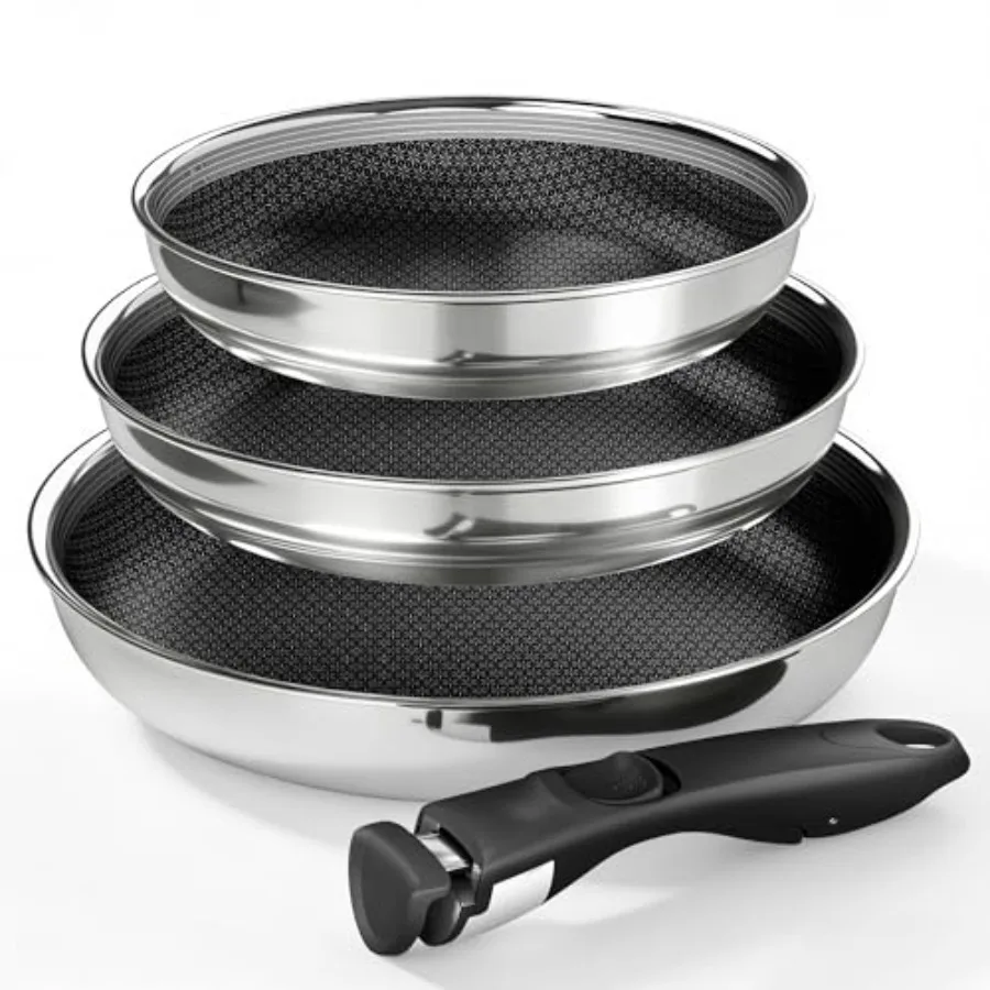 3-Ply Stainless Steel Frying Pans Set 8/9.5/11 Inch 18/10 Nonstick Skillets with Removable Handle for Small Spaces Dishwasher a
3-Ply Stainless Steel Frying Pans Set 8/9.5/11 Inch 18/10 Nonstick Skillets with Removable Handle for Small Spaces Dishwasher a