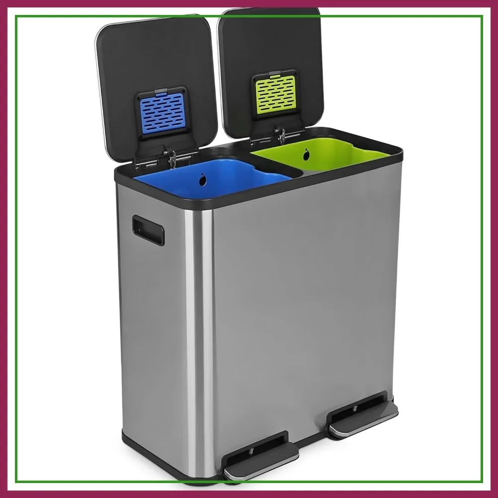 Dual Compartment 21 Gallon Kitchen Trash Can - Hands-Free Step Pedal, Soft-Close Lid, Stainless Steel Recycling Bin with Odor Filter (40L + 40L)
Dual Compartment 21 Gallon Kitchen Trash Can - Hands-Free Step Pedal, Soft-Close Lid, Stainless Steel Recycling Bin with Odor Filter (40L + 40L)