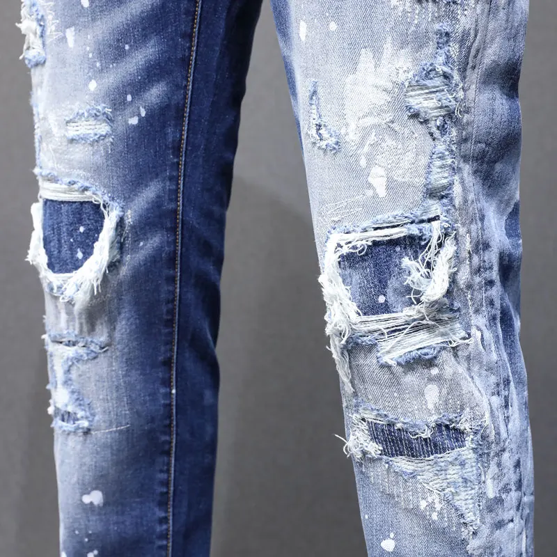 Fashionable Y2K jeans with stretch, slim fit, washed water, nostalgic patch, painted light blue jeans, designer high stree
Fashionable Y2K jeans with stretch, slim fit, washed water, nostalgic patch, painted light blue jeans, designer high stree