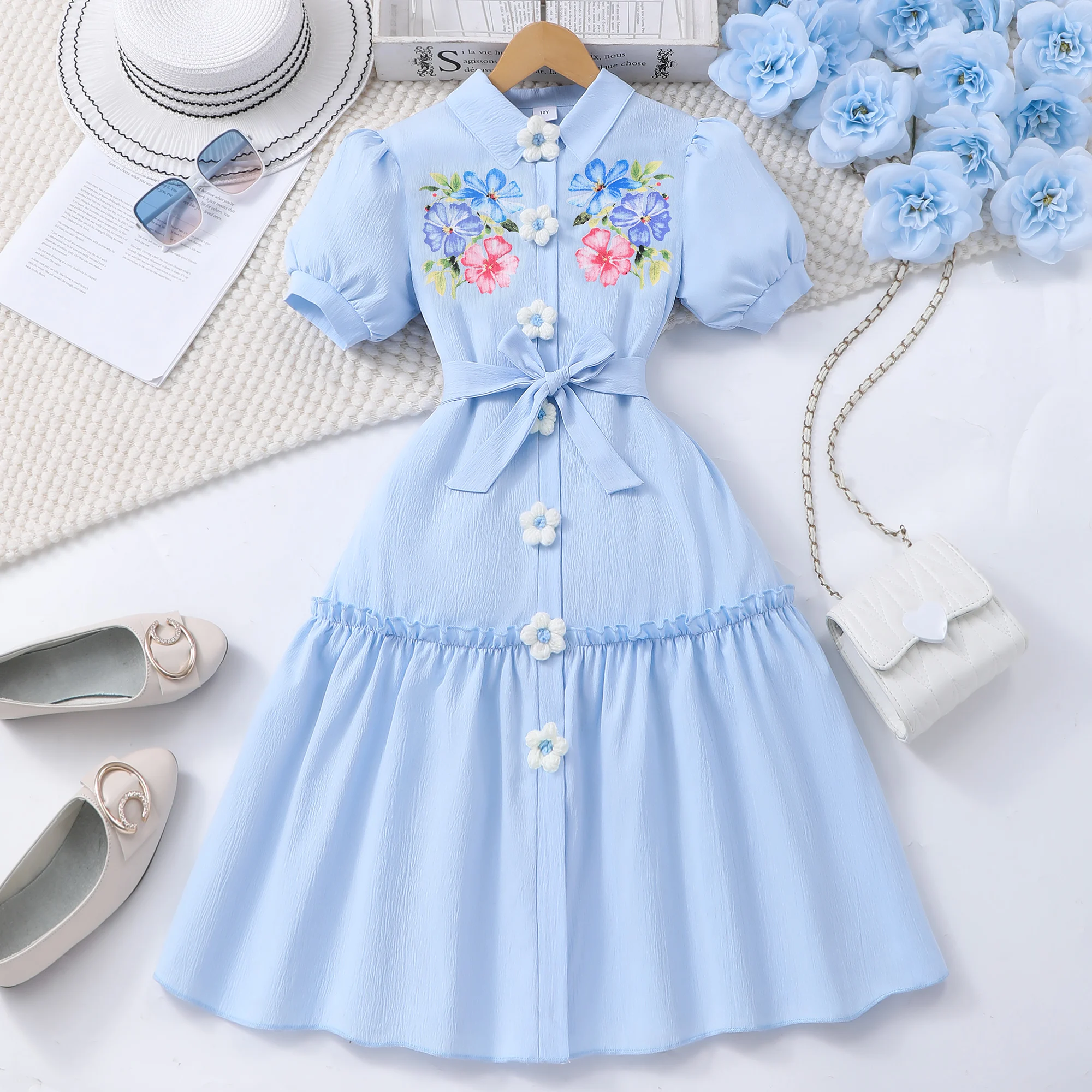 8-12 Years Tween Girls Blue Fresh Short Sleeve Collar 3D Floral Elegant Dress | Party, Back to School, Daily, Outings & Gatherin
8-12 Years Tween Girls Blue Fresh Short Sleeve Collar 3D Floral Elegant Dress | Party, Back to School, Daily, Outings & Gatherin