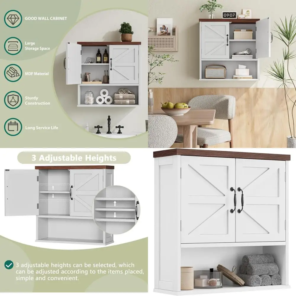Wall-Mounted White Farmhouse Style Bathroom Cabinet with Adjustable Shelves for Living and Laundry Spaces
Wall-Mounted White Farmhouse Style Bathroom Cabinet with Adjustable Shelves for Living and Laundry Spaces