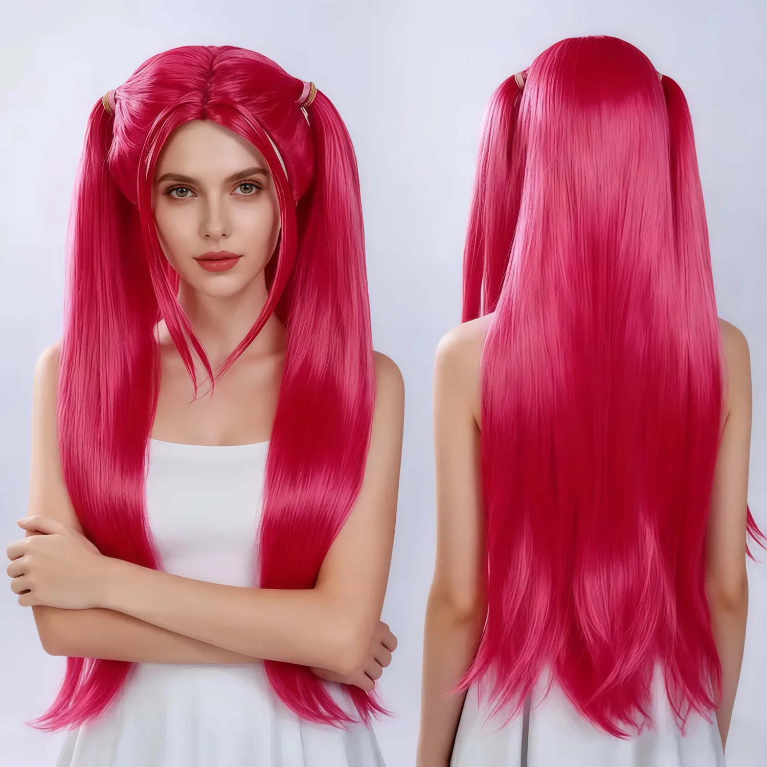 Rose-colored double ponytail long straight cos synthetic wig, versatile anime full headpiece wig birthdays,heat-resistant fiber
Rose-colored double ponytail long straight cos synthetic wig, versatile anime full headpiece wig birthdays,heat-resistant fiber