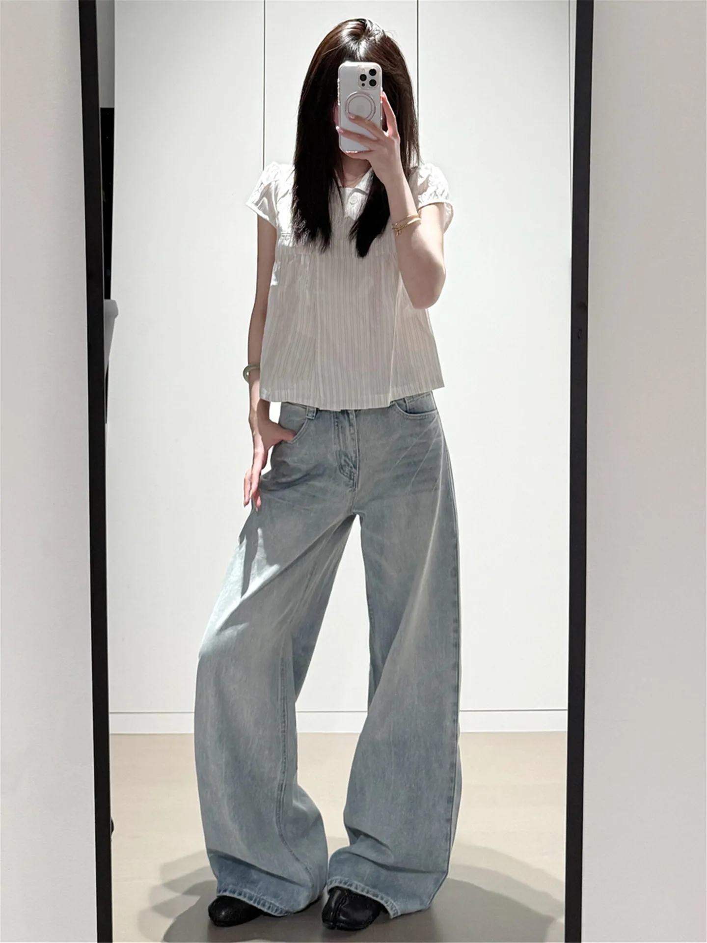 Extended Size High Waist Wide Leg Blue Jeans Women's Summer Loose Slimming Washed Straight Floor-Length Trousers
Extended Size High Waist Wide Leg Blue Jeans Women's Summer Loose Slimming Washed Straight Floor-Length Trousers