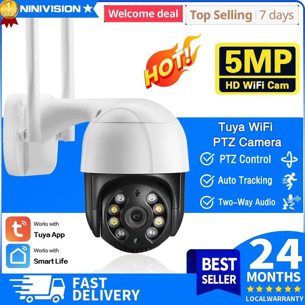 5MP PTZ Wifi Camera HD Lens IP Camera AI Tracking Outdoor Security Surveillance Camera Wireless CCTV Camera Tuya Smart Life APP
5MP PTZ Wifi Camera HD Lens IP Camera AI Tracking Outdoor Security Surveillance Camera Wireless CCTV Camera Tuya Smart Life APP