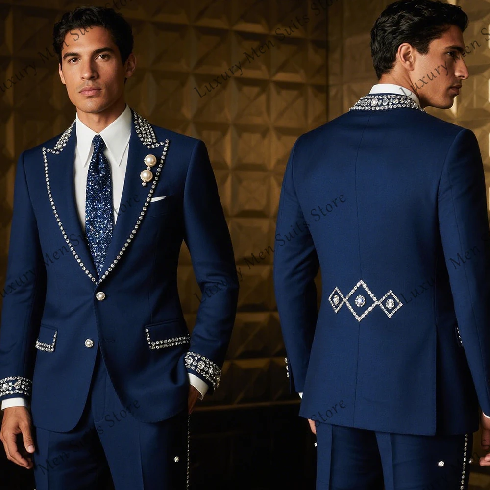 ELegant Pearls Male Suits 2 Pieces Crystal Single Breasted Wedding Outfits Groom Tuxedos Customized Blazer Pants zomerset heren
ELegant Pearls Male Suits 2 Pieces Crystal Single Breasted Wedding Outfits Groom Tuxedos Customized Blazer Pants zomerset heren