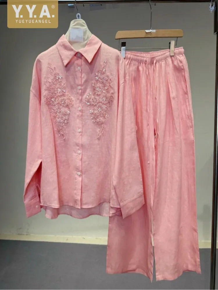 Spring Summer Women Embroidered Linen Sets Loose Fit Long Sleeve Shirt Outfits Elastic Waist Wide Leg Floor Pants Two Piece Set
Spring Summer Women Embroidered Linen Sets Loose Fit Long Sleeve Shirt Outfits Elastic Waist Wide Leg Floor Pants Two Piece Set