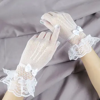 우아한 여성용 짧은 레이스 장갑, 얇은 물고기 그물, 블랙 화이트, 무도회 파티
