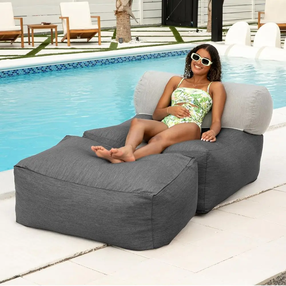 Outdoor Lounge Set with Bolster and Ottoman - Charcoal
Outdoor Lounge Set with Bolster and Ottoman - Charcoal