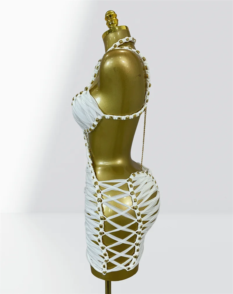 Golden Steel Ball Sexy Hollow Out Backless Halter Short White Dress Woman Summer Party Dress Beach Vacation Photoshoot Wear
Golden Steel Ball Sexy Hollow Out Backless Halter Short White Dress Woman Summer Party Dress Beach Vacation Photoshoot Wear