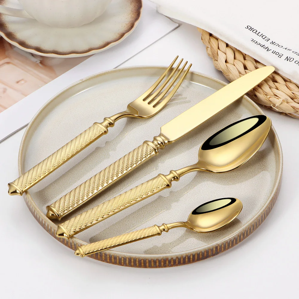 New 304 Stainless Steel 4Pcs Shiny Dinnerware Set Cutlery Set Gold Luxury Handles Tableware Knives Forks Spoon Dishwasher Safe
New 304 Stainless Steel 4Pcs Shiny Dinnerware Set Cutlery Set Gold Luxury Handles Tableware Knives Forks Spoon Dishwasher Safe