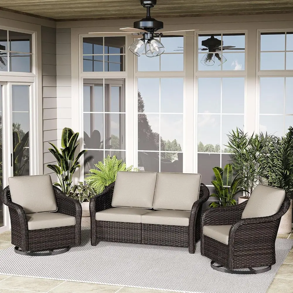 3-Piece Outdoor Patio Set with 55 Sofa, Washable Cushions, Swivel Rocker Chairs, and 2-Seat Wicker Couch in Beige
3-Piece Outdoor Patio Set with 55 Sofa, Washable Cushions, Swivel Rocker Chairs, and 2-Seat Wicker Couch in Beige