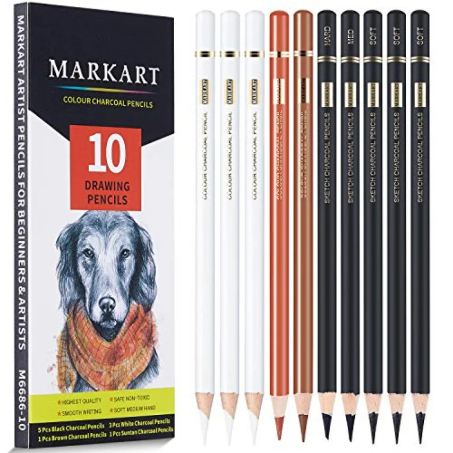 Charcoal Pencils for Drawing, 10 Pack Black and White Charcoal Pencils for Sketching, Shading, Blending, Artist Pencil for Begi
Charcoal Pencils for Drawing, 10 Pack Black and White Charcoal Pencils for Sketching, Shading, Blending, Artist Pencil for Begi