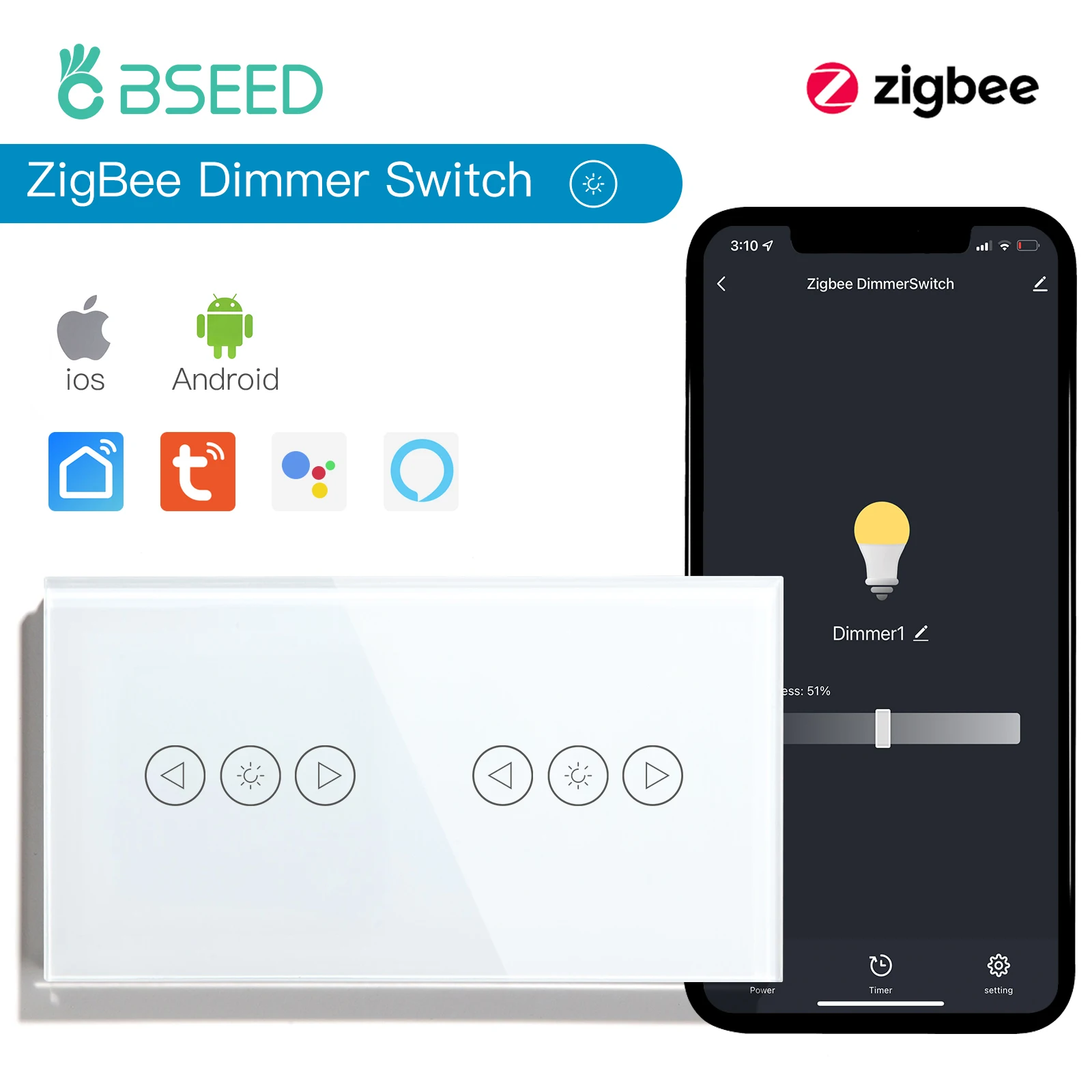 BSEED Zigbee Dimmer Light Switch Double Wall LED Dimmable Smart Switches Tuya Smart Home Alexa Wireless Control With Neutral
BSEED Zigbee Dimmer Light Switch Double Wall LED Dimmable Smart Switches Tuya Smart Home Alexa Wireless Control With Neutral