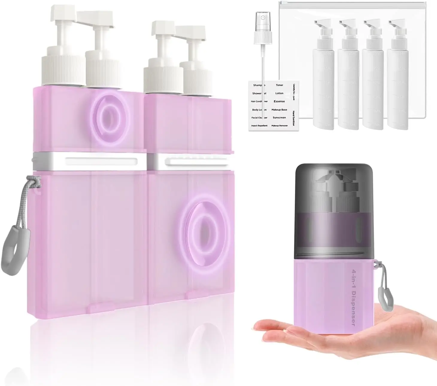 4-in-1 Travel Dispenser Bottle Set, Vacuum Silicone Suction Cup for Smooth Walls, TSA Approved Leak-Proof Travel Containers for
4-in-1 Travel Dispenser Bottle Set, Vacuum Silicone Suction Cup for Smooth Walls, TSA Approved Leak-Proof Travel Containers for