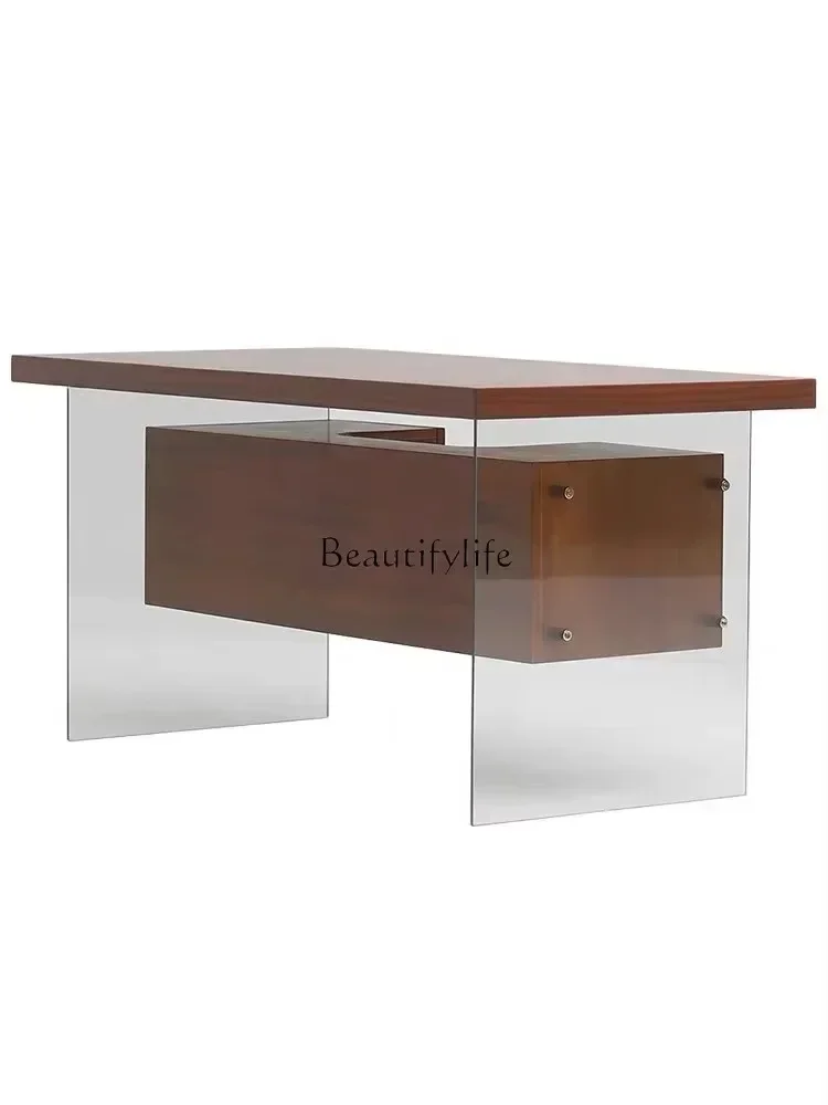 yj5Medieval glass legs walnut color desk wabi-sabi minimalist desk
yj5Medieval glass legs walnut color desk wabi-sabi minimalist desk