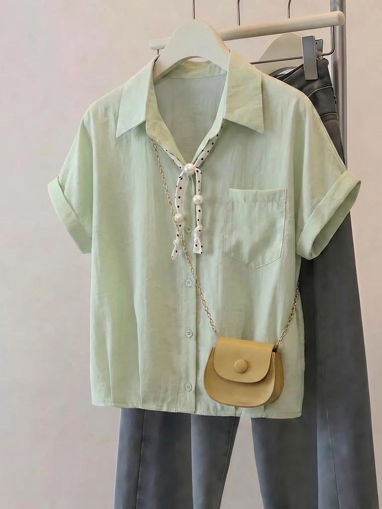Summer New Polka Dot Short Sleeve Shirt Women's plus Size Micro Fat MM Salt And Sweet Top Green Polka Dot Silk Scarf Shoulder
Summer New Polka Dot Short Sleeve Shirt Women's plus Size Micro Fat MM Salt And Sweet Top Green Polka Dot Silk Scarf Shoulder