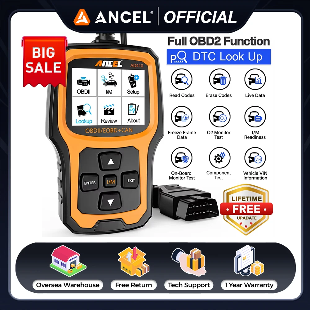 Ancel AD410 OBD2 сканер автомобильный диагностический инструмент проверка считывателя кодов неисправностей двигателя стирание ошибок многоязычный автомобильный сканер инструменты
Ancel AD410 OBD2 сканер автомобильный диагностический инструмент проверка считывателя кодов неисправностей двигателя стирание ошибок многоязычный автомобильный сканер инструменты