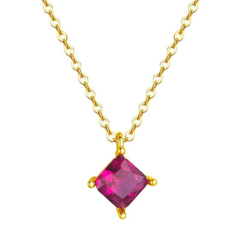 925 Silver Simple and Elegant Purple Red Cubic Zirconia Pendant with Gold Plating Color Collarbone Chain for Women's Daily Wear 
925 Silver Simple and Elegant Purple Red Cubic Zirconia Pendant with Gold Plating Color Collarbone Chain for Women's Daily Wear