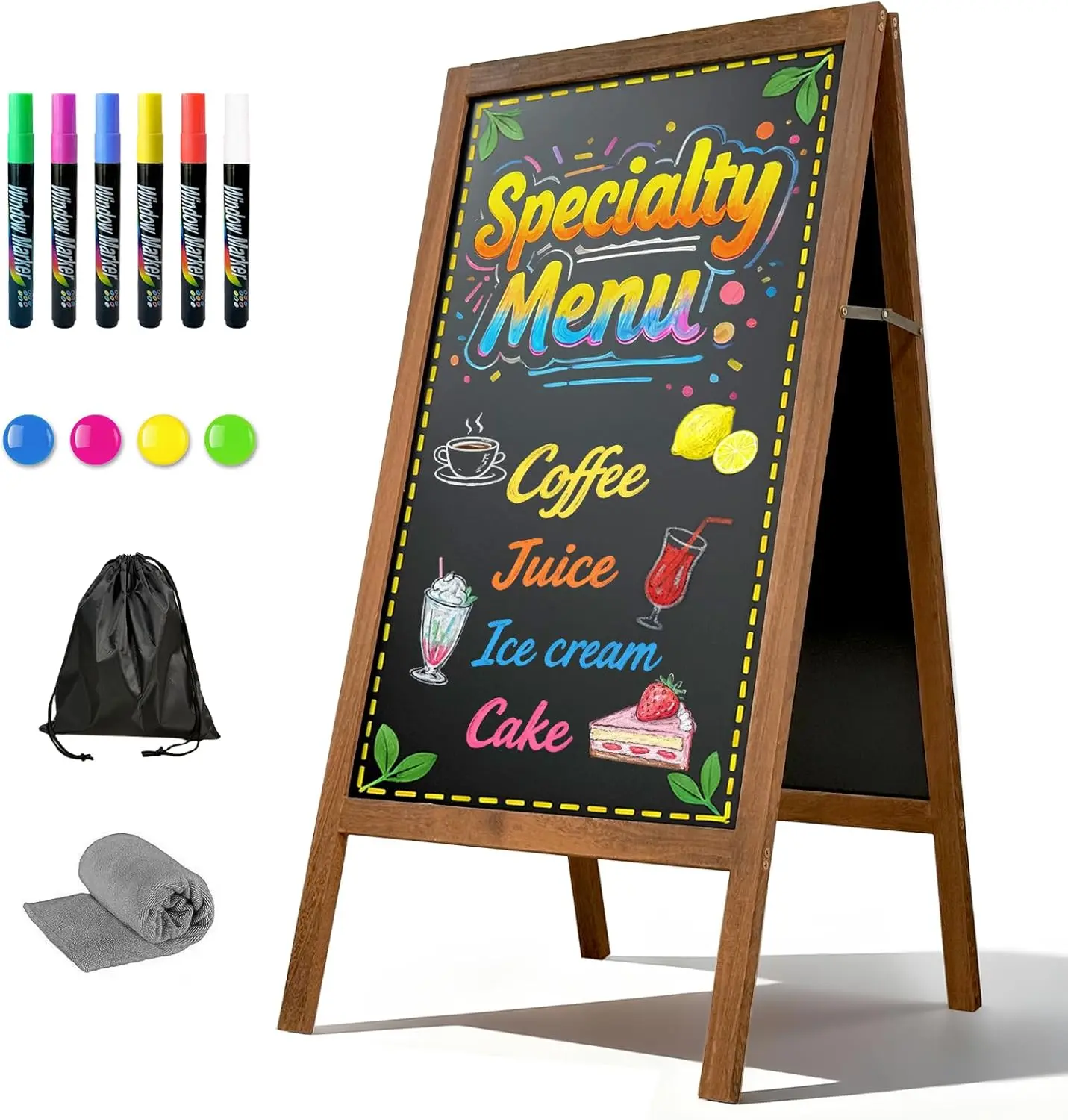 40" x 20" Magnetic Outdoor Chalkboard Sign, Wooden Standing Double-Sided A-Frame for Restaurant Menu, Cafés, Wedding
40" x 20" Magnetic Outdoor Chalkboard Sign, Wooden Standing Double-Sided A-Frame for Restaurant Menu, Cafés, Wedding